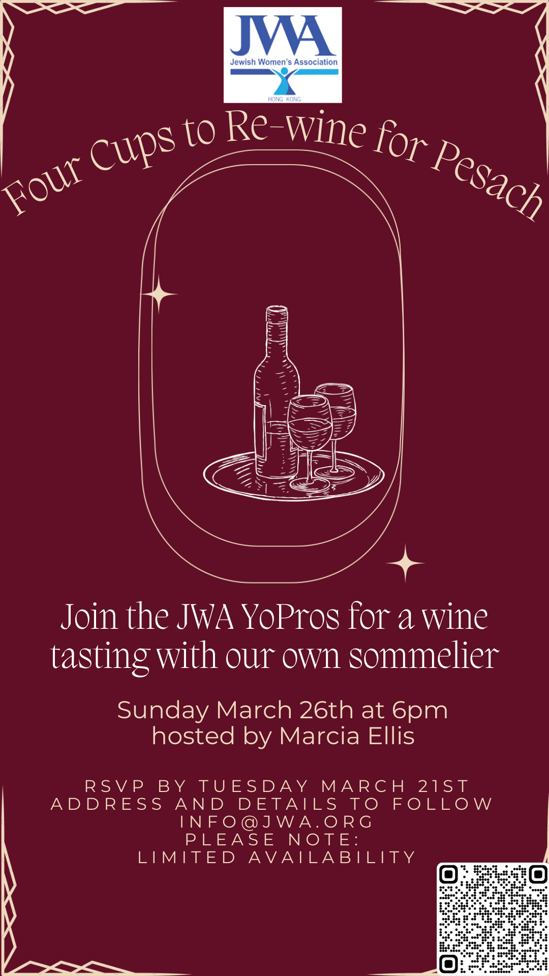 Wine tasting JWA- Sunday March 26th